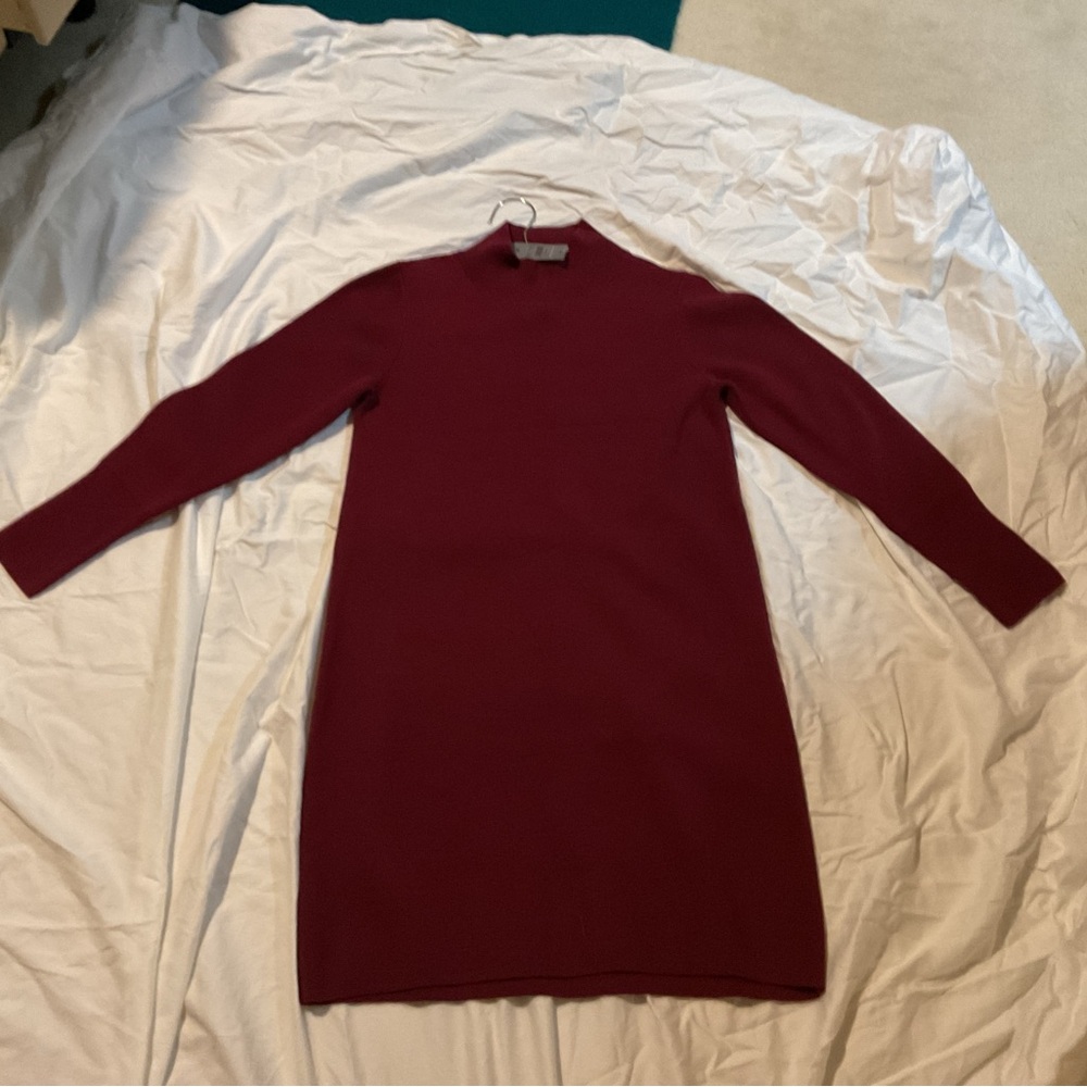 Ann Taylor Burgundy Long Sleeve Sweater Dress, size L petite